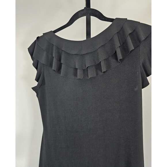 ENFOCUS STUDIO Sleeveless Ruffled Front Collarless Shift Dress-Black-SZ 10 - Picture 4 of 8